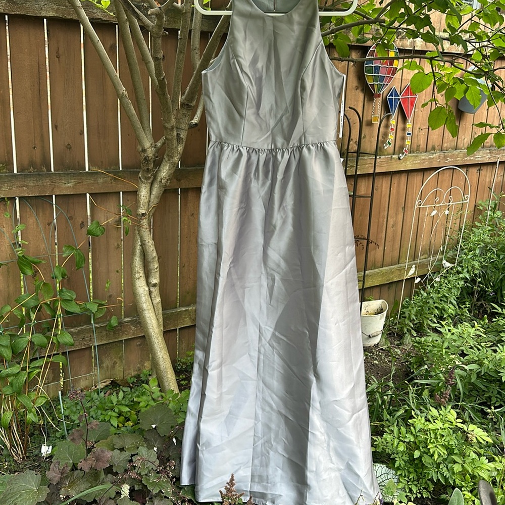 NWT - ALFRED SUNG Satin A-Line Dress  D707P 14 Silver Sleeveless
